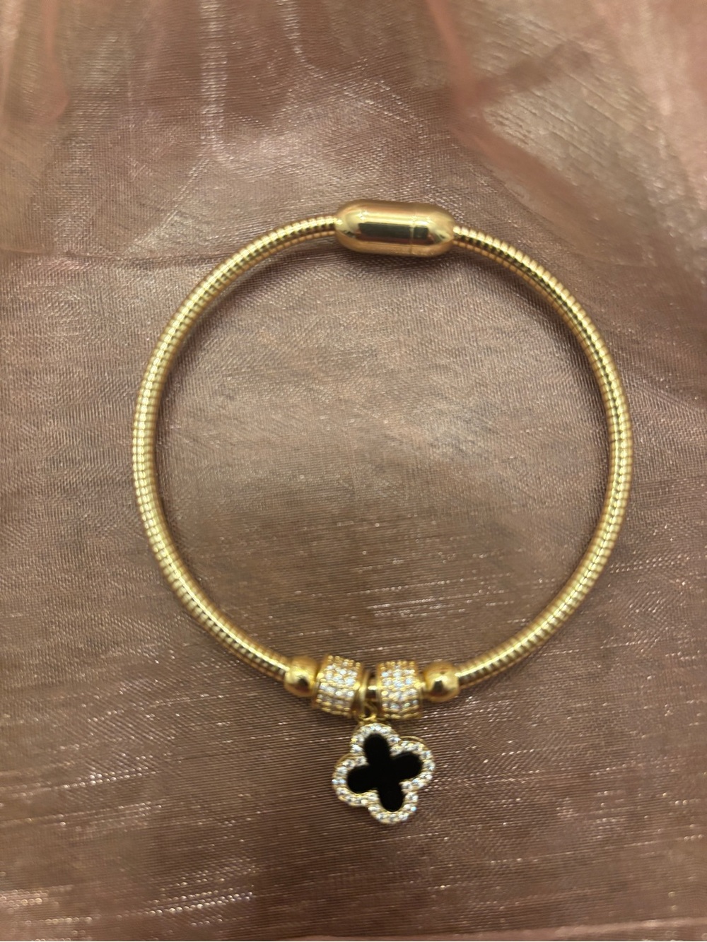 Eye Candy Clover and Rhinestone Magnetic Clasp Bracelet